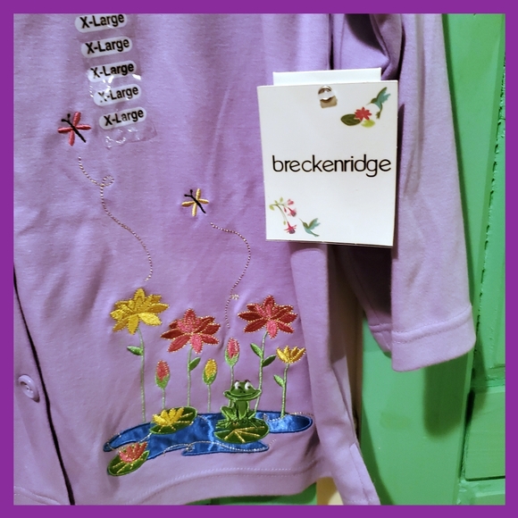 Lavender Embroidered Front Button Knit Blouse - Picture 3 of 12